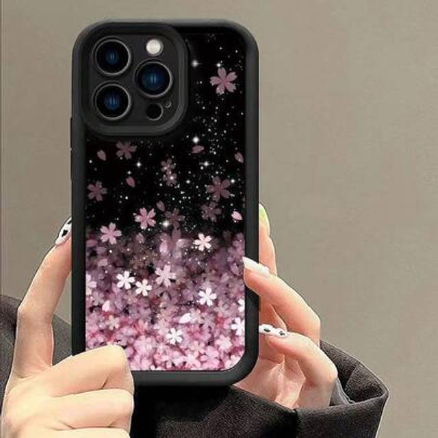 SHEIN 1pc Minimalistic Cherry Blossom Pattern Shock Resistant Thick Edge TPU Phone Case, Compatible With Iphone 16/16Pro/16Plus/11/15ProMax/14ProMax And Gal