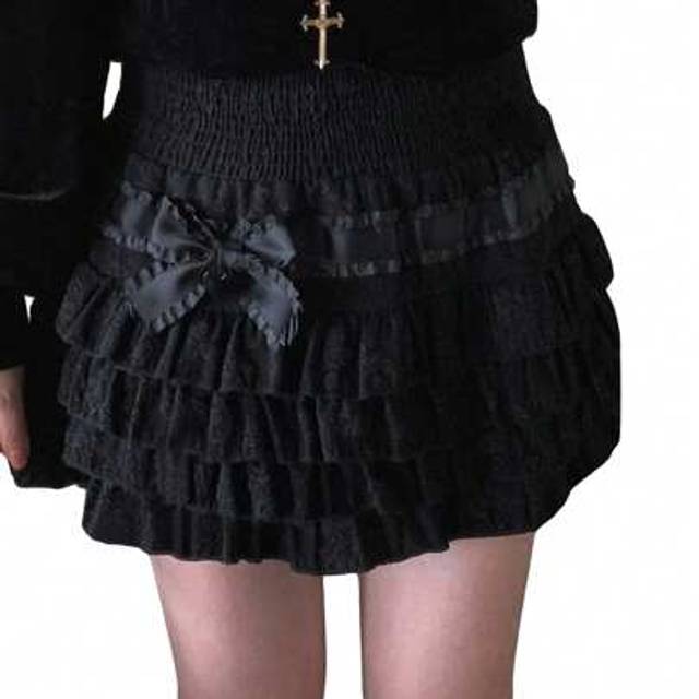 SHEIN Women&#39;s Lolita Mini Skirts Cute High Waist Side Bow Layered Ruffle Hem A-Line Skirts Short Skirts