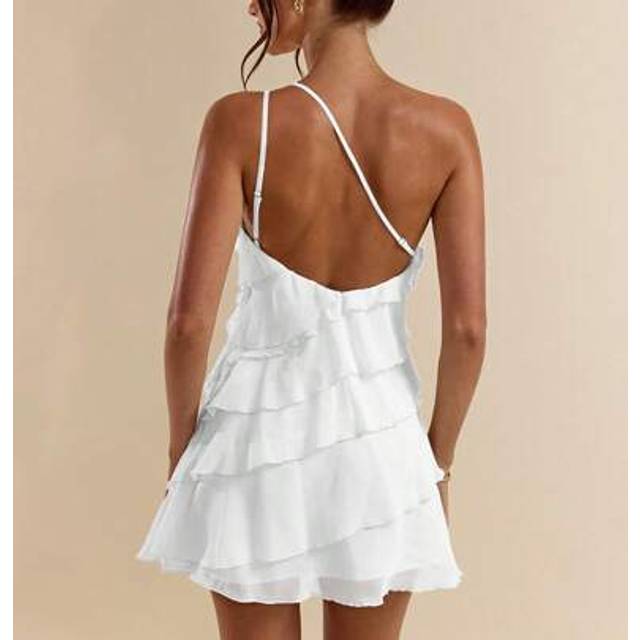 SHEIN Summer Beach Vacation Solid Color Apricot Layered Lotus Leaf Cake Mini Dress, Suitable For Daily Dating, Night Out, Nightclubs, Parties, Get-Togethers