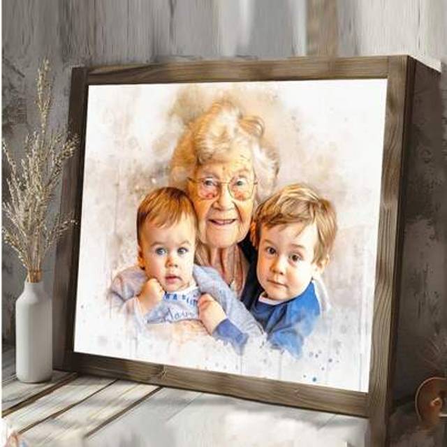 SHEIN 1pc Custom Unframed Watercolor Canvas Poster, Realistic Merge Of Different Photos, Add Deceased Loved One To Photo, Create Your Own Wall Art Print, Fa