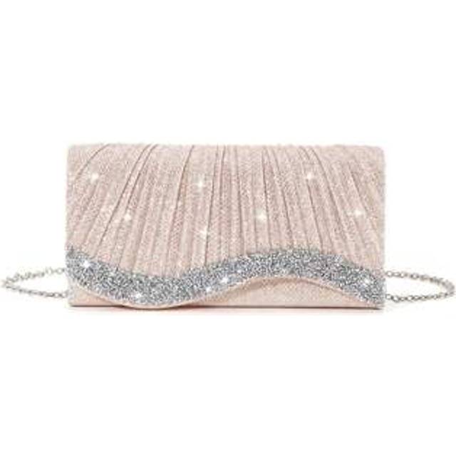 SHEIN 1pc Diamond Rhinestone Mini Glitter Pleated Chain Handbag, Shiny Party Evening Clutch For Wedding
