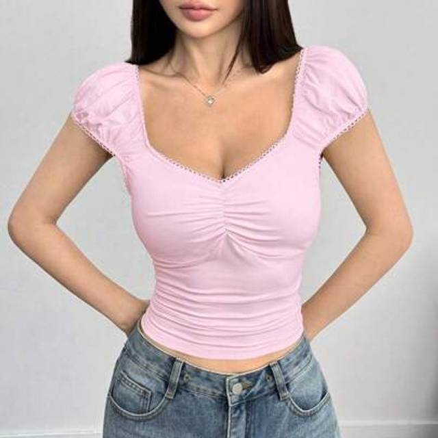 SHEIN Mystra Women&#39;s Fashion All-Match Slim Fit Sweetheart Neck Short Sleeve T-Shirt