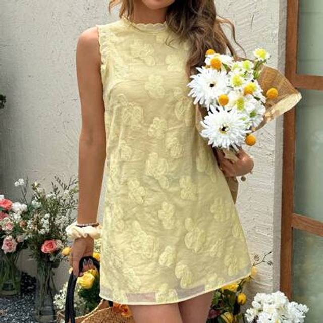 SHEIN Butter Yellow Romantic Yellow Sleeveless Mini Dress For Women, Suitable For Vacation, Date, Casual Daily Wear, Spring/Summer Vacation Outfits Woman  B