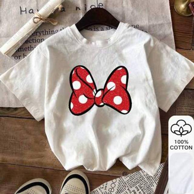 SHEIN Red Polka Dot Bow Print Summer Women&#39;s 100% Cotton Short Sleeves, White Tops, Graphic T-Shirts, Cotton T-Shirts