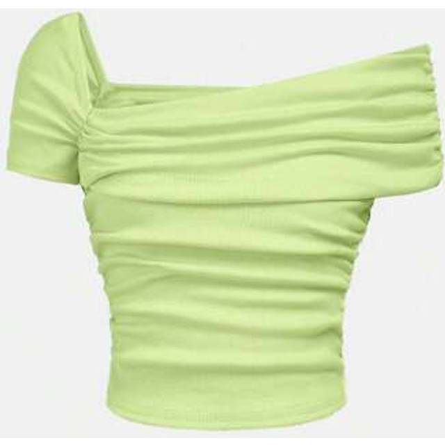 SHEIN Teen Girls Ribbed Knit One Shoulder Ruched Slim Casual T-Shirt