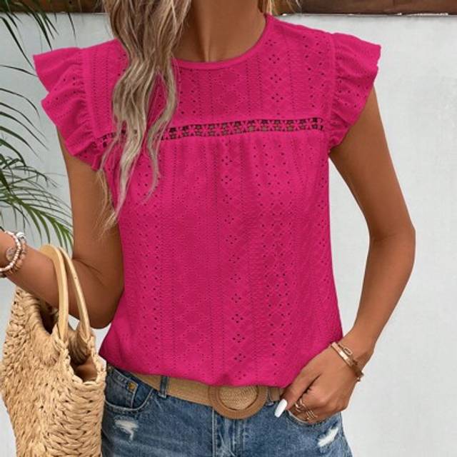 SHEIN Women&#39;s Solid Color Round Neck Cap Sleeve Casual T-Shirt For Vacation Old Money Style