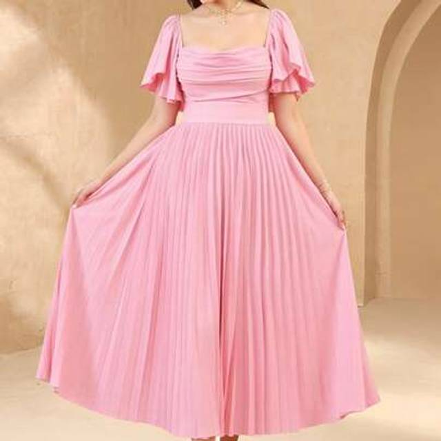SHEIN Elegant High-End Princess Banquet Dress For Teen Girl Lantern Sleeve Ruffled Collar A-Line Long Dress