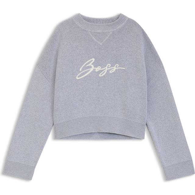 Cropped sweater in cotton with embroidered script logo - Light Grey