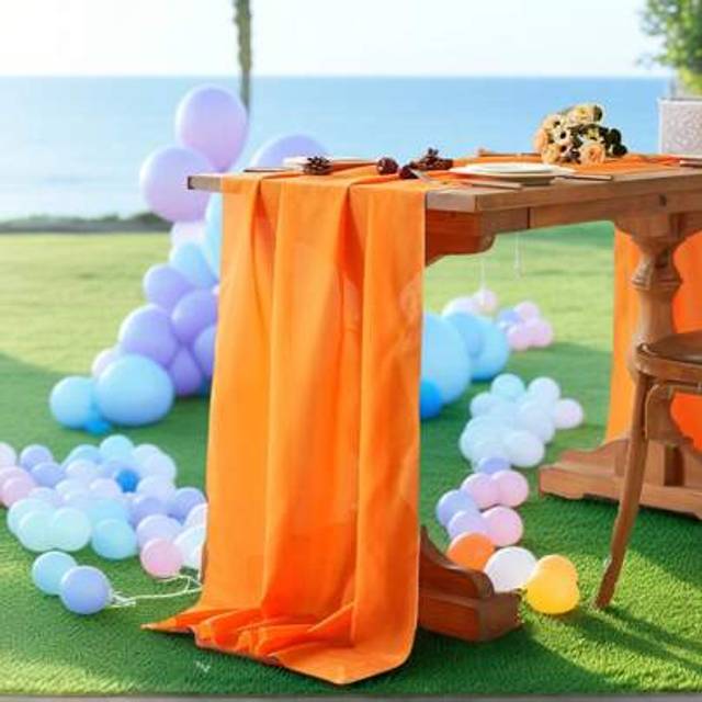SHEIN 1pc Solid Color Chiffon Table Runner, Romantic Farmhouse Style 70*300cm Polyester Fiber Table Runner, Wedding Sweet Table Cloth Curtain Decor, Suitabl