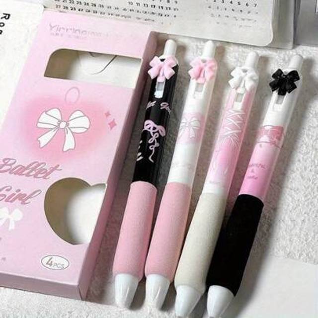 SHEIN 4pcs Cute Retractable Gel Pens, 0.5mm Black Ink, Soft Grip, Kawaii Design, Suitable For Girls, Boys, Women, Men, Office & School Supplies Back To Scho