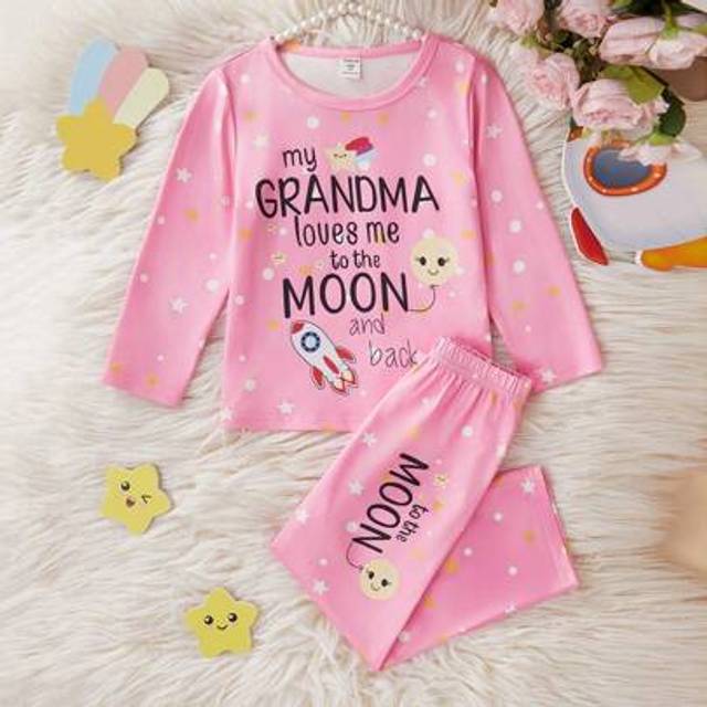 SHEIN 2pcs Young GirlCasual Letter Print Long Sleeve Top And Long Pants Pajama Set Toddler Clothes For Girls Pajamas For Girls Set Pajama Set For Girl Fathe