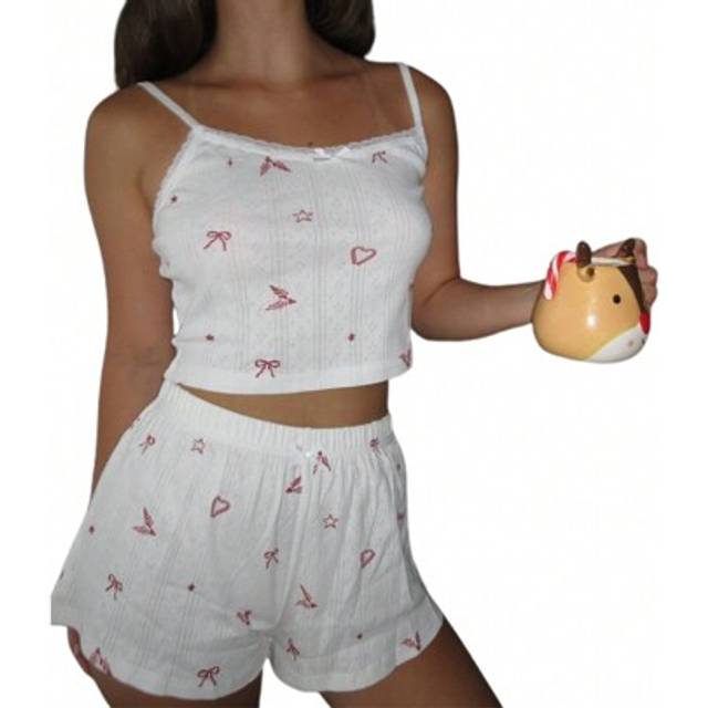 SHEIN Women&#39;s Summer Lounge Set Sleeveless Floral/Bow Heart Print Cami Tops Shorts Sleepwear Sets
