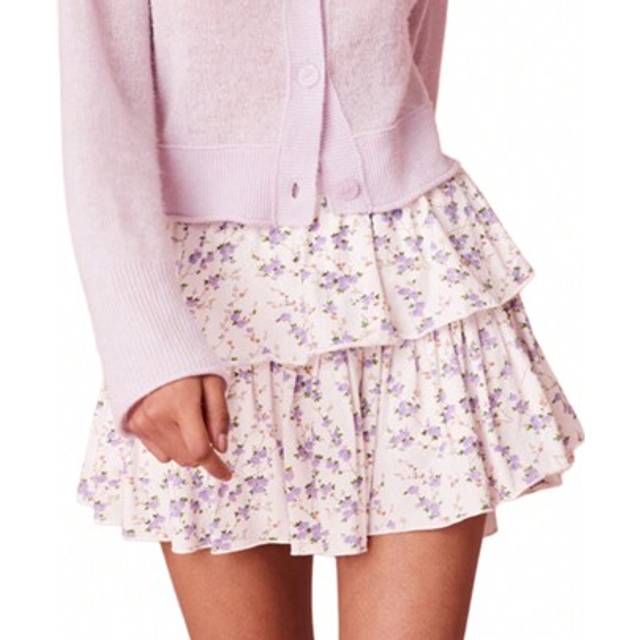 SHEIN Womens Tiered Ruffled Short Skirts Floral Print Elastic Waist Curved Hemline Cute Flowy Miniskirts