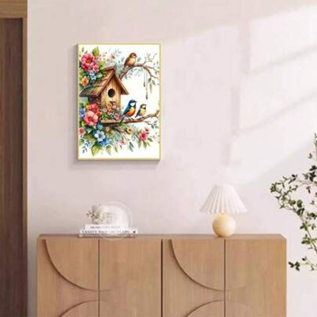 SHEIN 1pc DIY Diamond Painting - Bird House, Full Drill Embroidery Art, Home Decor, 11.8*15.7in