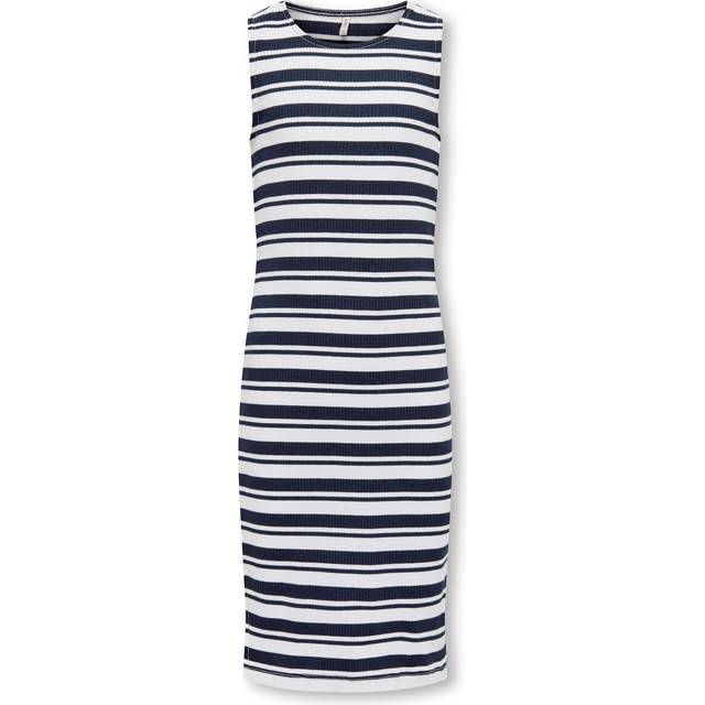 Only Kids Girls Stripe Bodycon Midi Dress - Navy, Night Sky, Size 7-8 Years - 7-8 YEARS