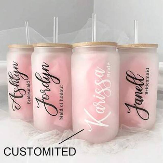 SHEIN Personalized Glass Tumblers | Bridesmaid Tumblers | Iced Coffee Cup | Personalized Gifts | Proposal Box Gifts | Birthday Gift | Bride Easy To Clean, E