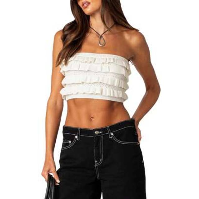 SHEIN Women Sleeveless Tube Tops Layered Ruffle Off-Shoulder Strapless Bandeau Vest Tops Streetwear