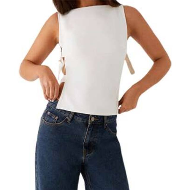 SHEIN Women&#39;s Summer Tank Tops Solid Color Sleeveless Boat Neck Side Buckle Slim Fit Vest