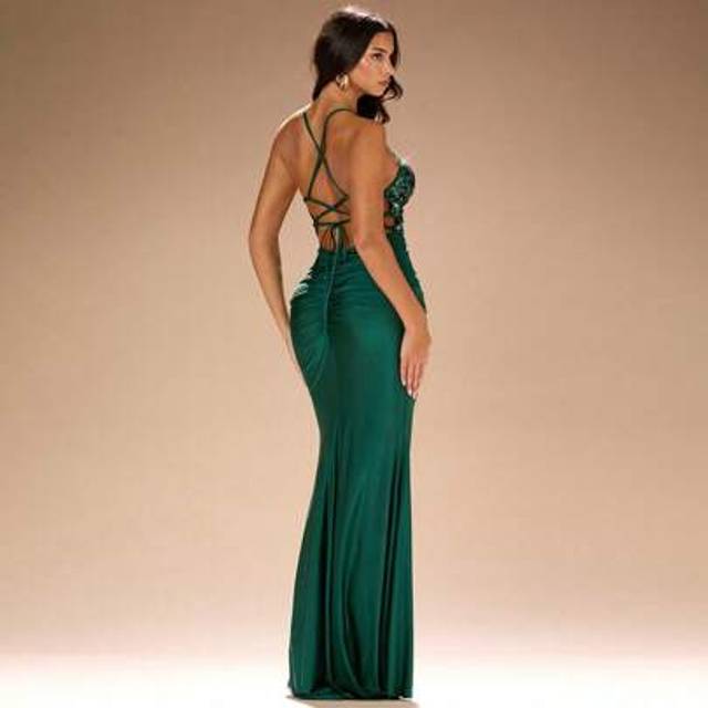 SHEIN Women&#39;s Elegant Gorgeous Sequins Splicing Tie Backless Satin High Waist Formal Dinner Outfit,Date Night Dresses, Prom Semi Formal Dress, Women Dresses