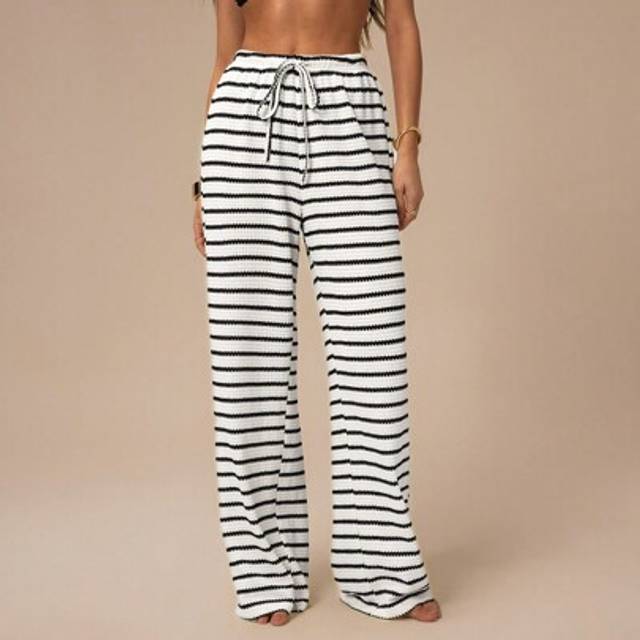 SHEIN Women&#39;s Front Tie Striped Minimalist Casual Pants, Everyday Wear