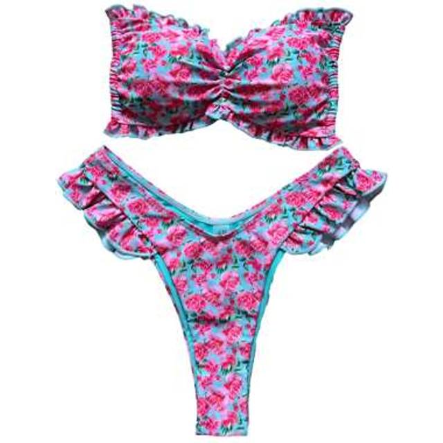 SHEIN Women&#39;s Floral Print Bikini Set Fashion Tie Backless Halter Swimsuits Summer Two Piece Bathing Suit