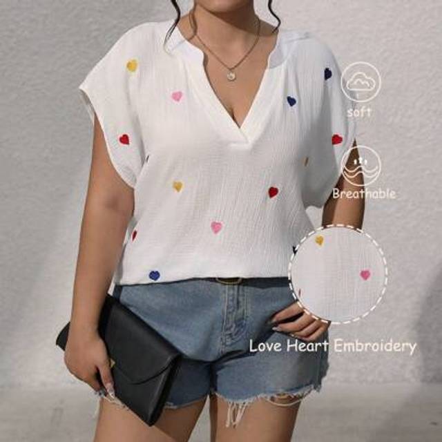 Linhara New Spring/Summer Fashion French Style Colorful Print Plus Size Women Short Sleeve Blouse