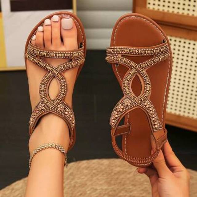 SHEIN Latest Fashion Rhinestone Decor Flat Sandals For Women