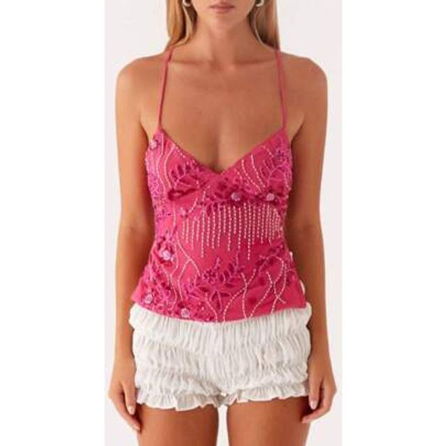 SHEIN Womens Sequin Cami Tank Top Y2k Sparkly Floral Spaghetti Strap V Neck Slim Fit Camisole Crop Tops Sexy Pearl Embellished Vests Shirts Bling Glitter Rh