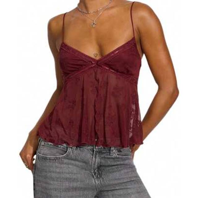SHEIN Women&#39;s Summer Cami Tops Sleeveless V Neck Floral Embroidery Mesh Camisole Lace Trim Tank Tops