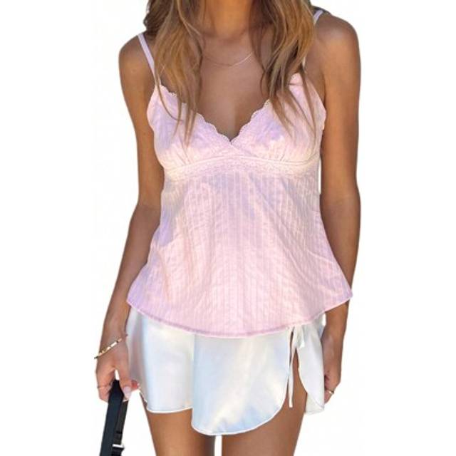 SHEIN Women Camisole, Spaghetti Straps V-Neck Lace Patchwork Summer Tops For Party Club