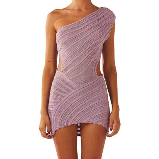 SHEIN Women&#39;s Summer Short Skinny Dress Solid Color Sleeveless One Shoulder Halter Dress