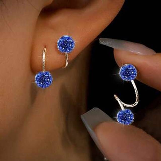 SHEIN 1 Pair Of Luxury Style Double Head Screw Lock Rhinestone Ball Earrings, Unique S-Shape Pierced Stud Earrings