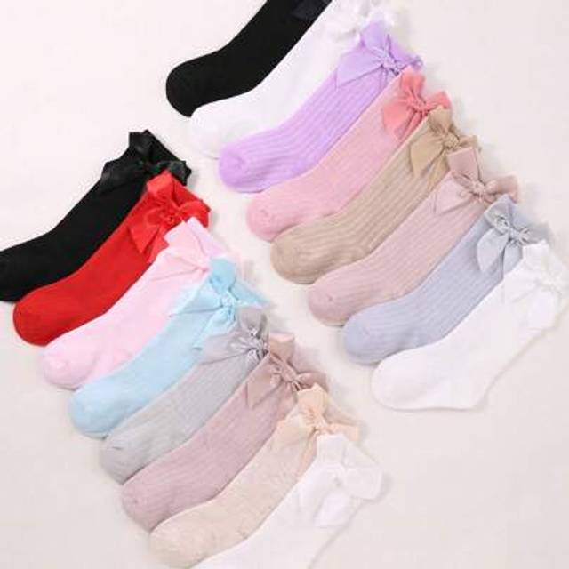 SHEIN 8 Pairs Female Treasure Pink Bows Decorated Girls&#39; Socks, Knee-High Children&#39;s Socks Baby Stockings Newborn Socks Spring And Summer Children&#39;s Cute So