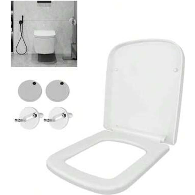 SHEIN Soft-Close Toilet Seat With D-Shaped Lid 360-Degree Adjustable Hinge For Quick Release Bathroom Decor Summer
