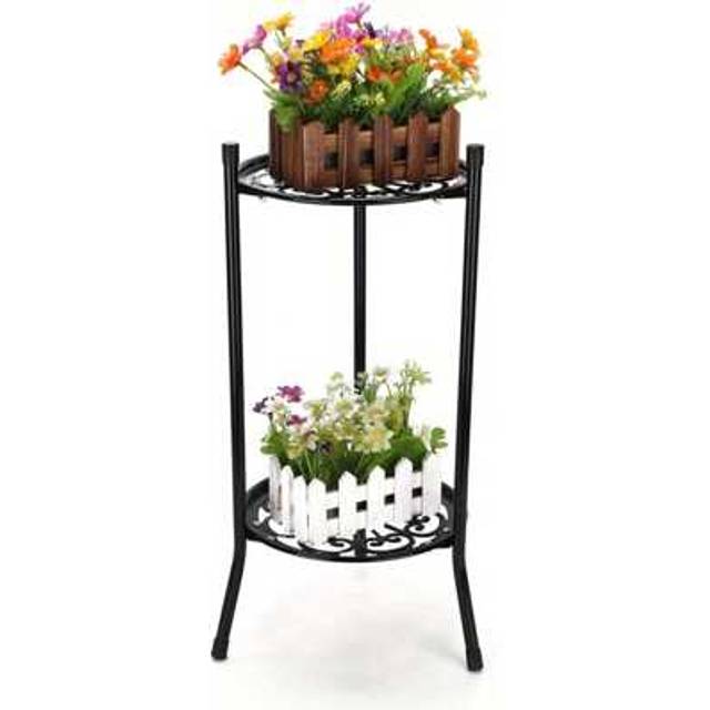 SHEIN Plant Stand Indoor 2 Tier Metal Tall Plant Holder Flower Pot Rack For Home Outdoor Garden 50x30cm White