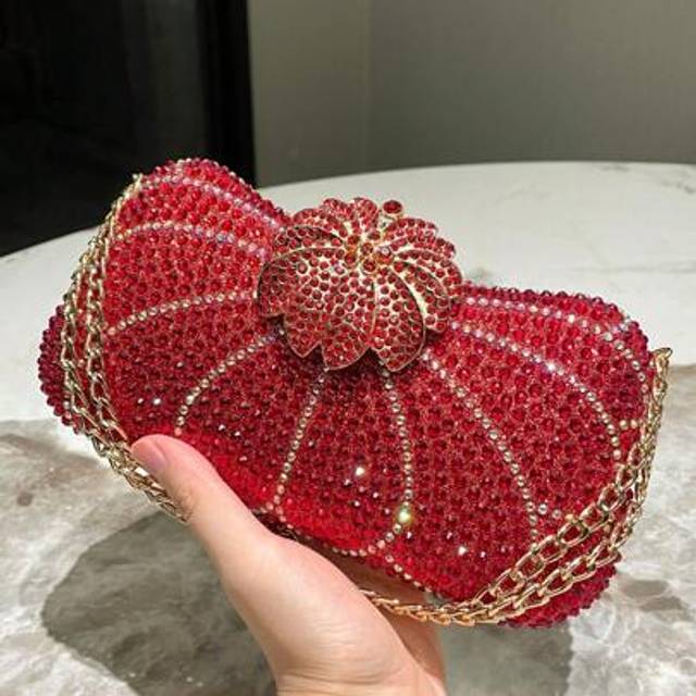 SHEIN 1pc Red Shiny Rhinestone Decor Elegant Small Clutch Bag, Suitable For Women&#39;s Evening Dress, Metal Chain Strap, Fashion & Charming Handbag For Formal