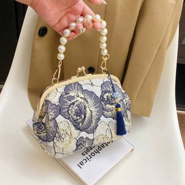 SHEIN Summer Women&#39;s Handbag Fashion Evening Bag, Beaded Embroidery Tassel Floral Print Clutch Bag, Small Purse Phone Pouch, Suitable For Formal Gala, Weddi