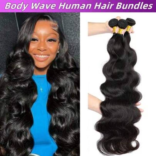 SHEIN Brazilian Human Hair Bundles Natural Black Color 18 20 22 Inch Body Wave Bundles Human Hair 12A Unprocessed Virgin Hair Weave 1/3 Bundles Human Hair (