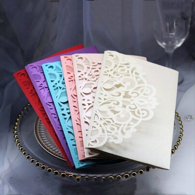 SHEIN 10pcs/Pack Laser Cut Wedding Invitations (Including Envelope & 2 Blank Pearlescent Paper Inner Cards), Elegant High-End Business Party Invitation Card