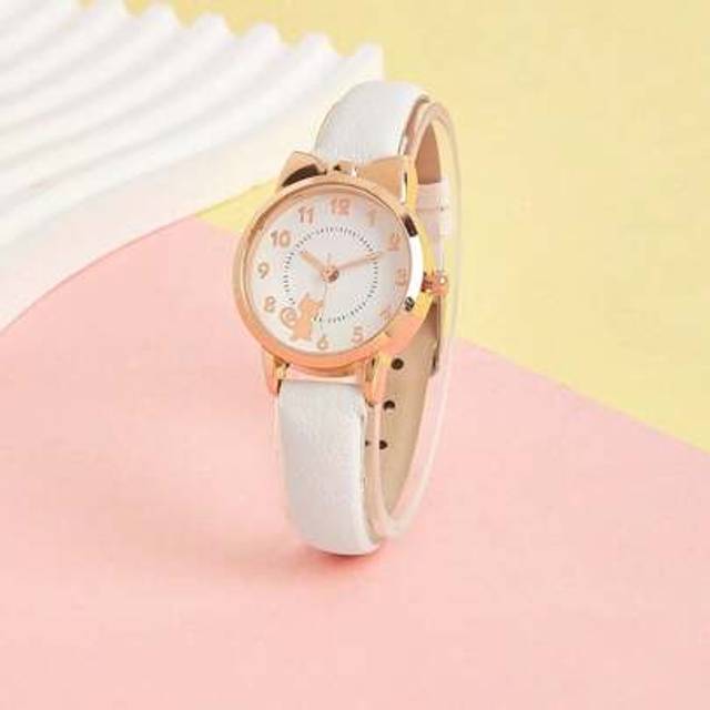 SHEIN 1pc Minimalist Cat & Number Design Quartz Wrist Watch, Fashion Watch For Teens, Students, Young Girls, Simple & Elegant Style