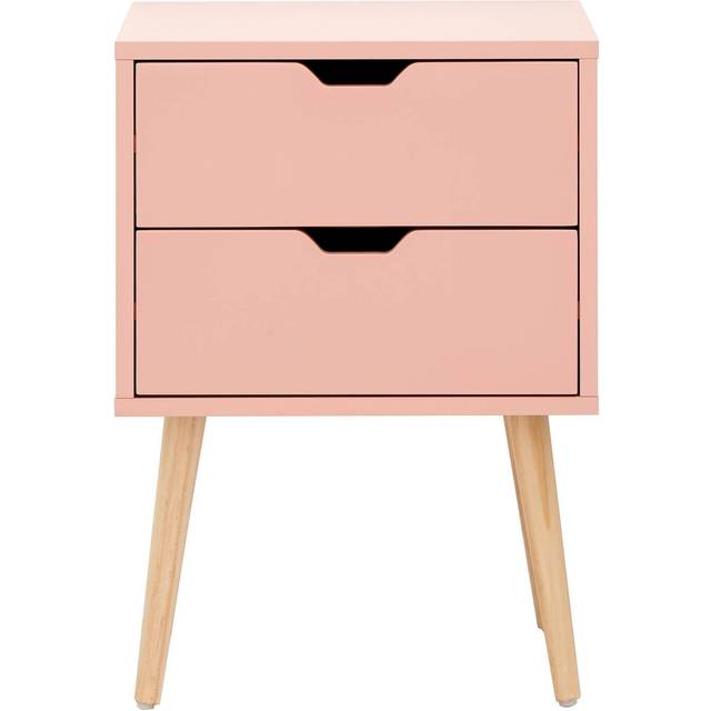GFW Nyborg 2 Drawer Coral Pink Bedside Table - 2 Drawers