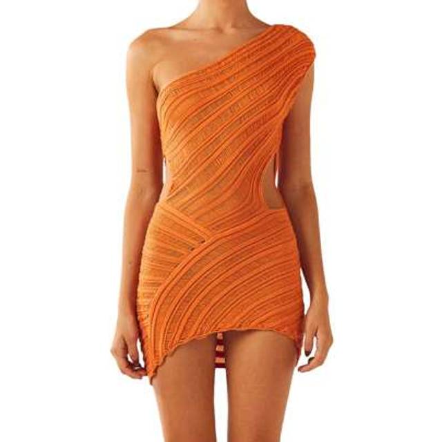 SHEIN Women&#39;s Summer Short Skinny Dress Solid Color Sleeveless One Shoulder Halter Dress