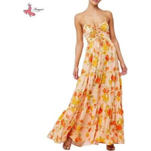 SHEIN Women&#39;s Long Beach Dress Sleeveless Spaghetti Strap Cross Tie-Up Front Floral Print Dress Midi Slip Dress