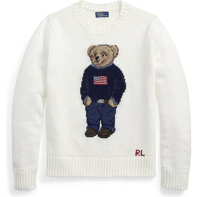 Womens Polo Ralph Lauren Polo Bear Round-Neck Linen-Cotton Knitted Jumper