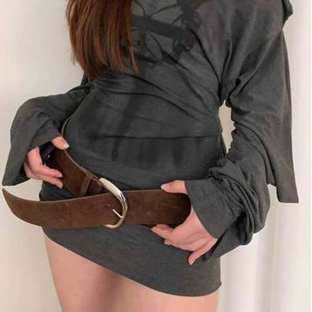 SHEIN 1pc Women&#39;s Coffee Color PU Leather Wide Buckle Decor Sexy Waist Belt, Versatile Summer, School Fall, Autumn, Halloween