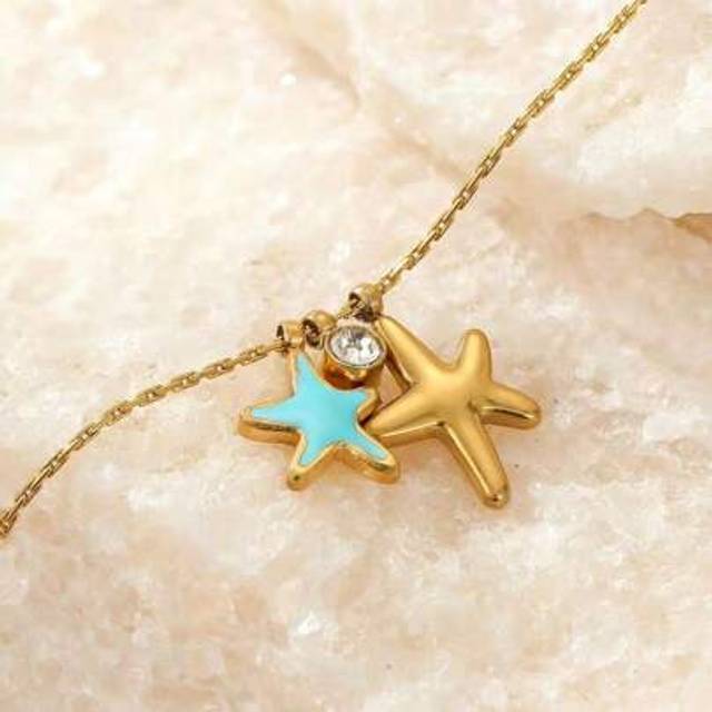 SHEIN Neeming Fashion Colorful Starfish 18K Gold Plated Pendant Necklace, Summer Ocean Holiday Style Necklace