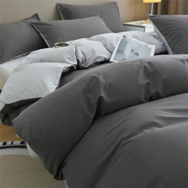 SHEIN 3pcs Bedding Set - 1 Duvet Cover, 2 Pillow Shams, Dark Gray & Light Gray Ultrasoft Reversible, Machine Washable