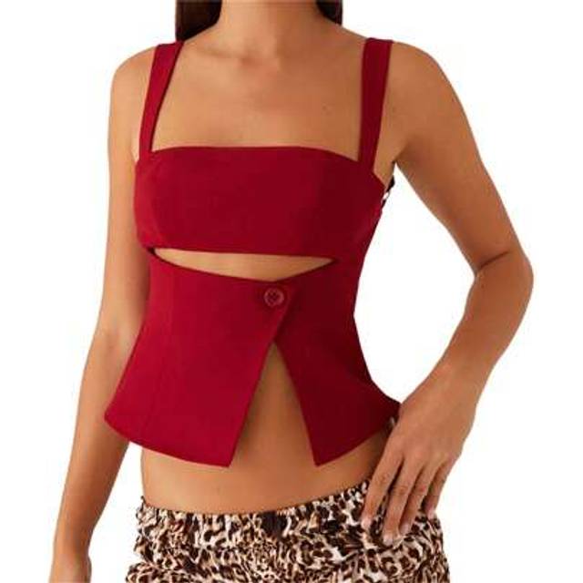 SHEIN Women Summer Crop Camisole Casual Split Hem Cutout Backless Tank Tops Sleeveless T-Shirt For Club Streetwear