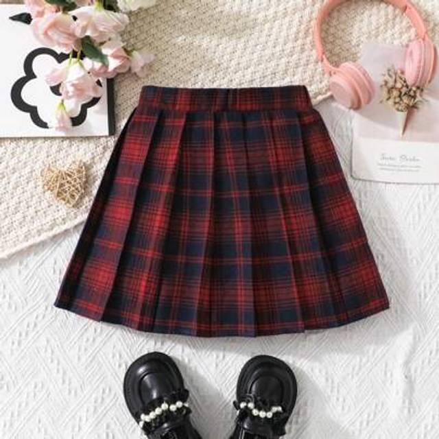SHEIN Girls&#39; Summer New Arrival Plaid Pleated Skirt, School Style