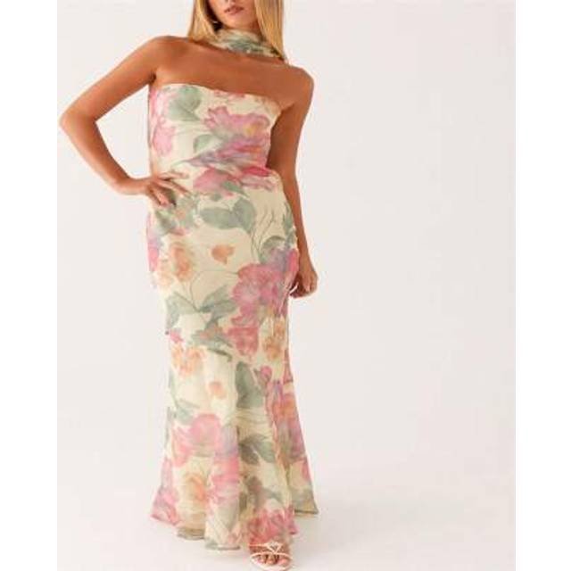 SHEIN Women Floral Print Long Tube Dress With Scarf Strapless Backless Maxi Dresses With Scarf Long Bodycon Dresses Formal Cocktail Party Dress Summer Holid